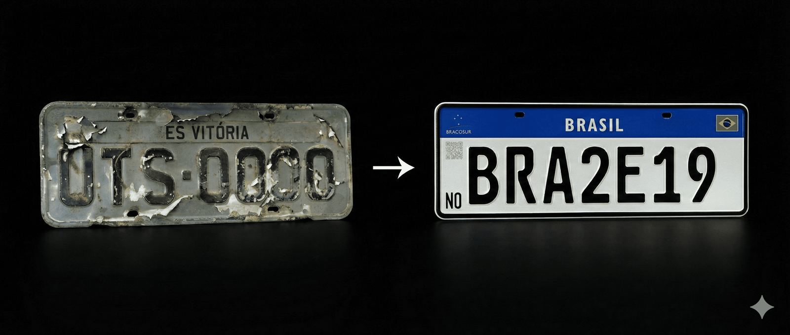 Antes e depois - Placa antiga vs Placa Mercosul